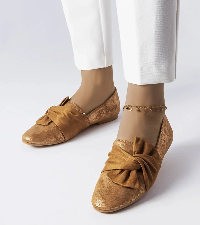 Hnědé metalické baleríny s mašlí Dodier