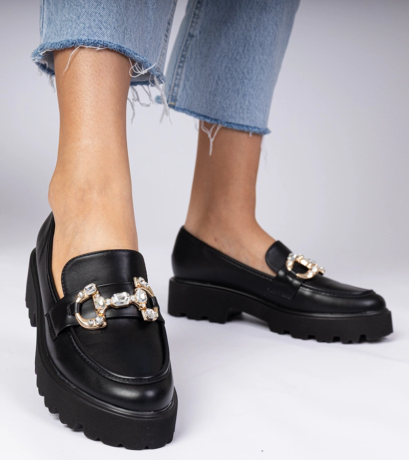 Černé elegantní mokasíny s kamínky Zelda