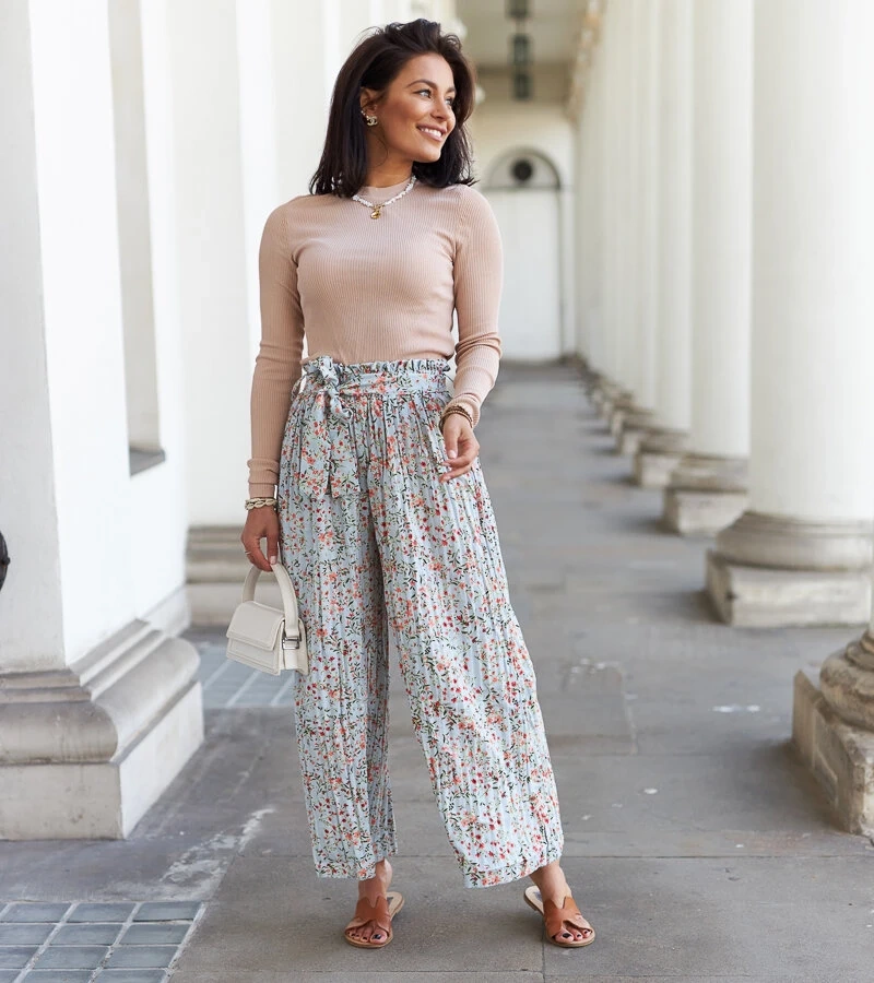 Modré dámské široké plisované kalhoty Asida