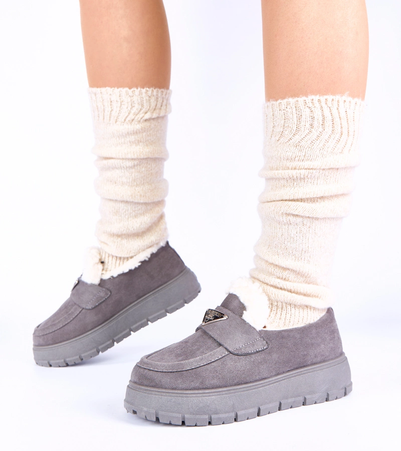 Šedé mokasíny na platformě zateplené kožíškem Kirby