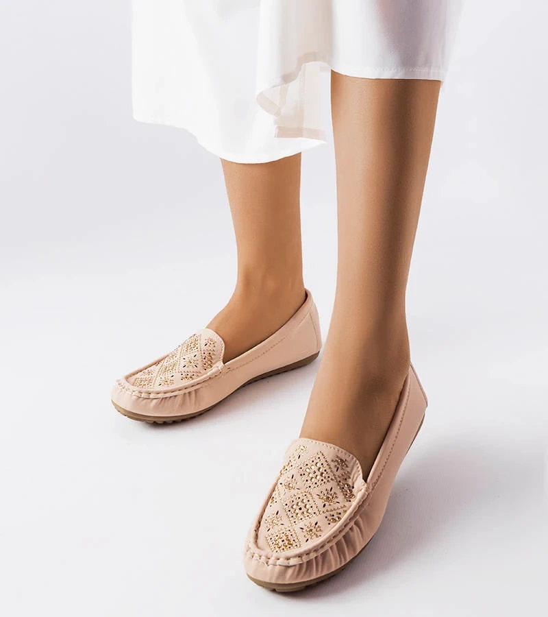 Béžové mokasíny zdobené zirkony Gamache