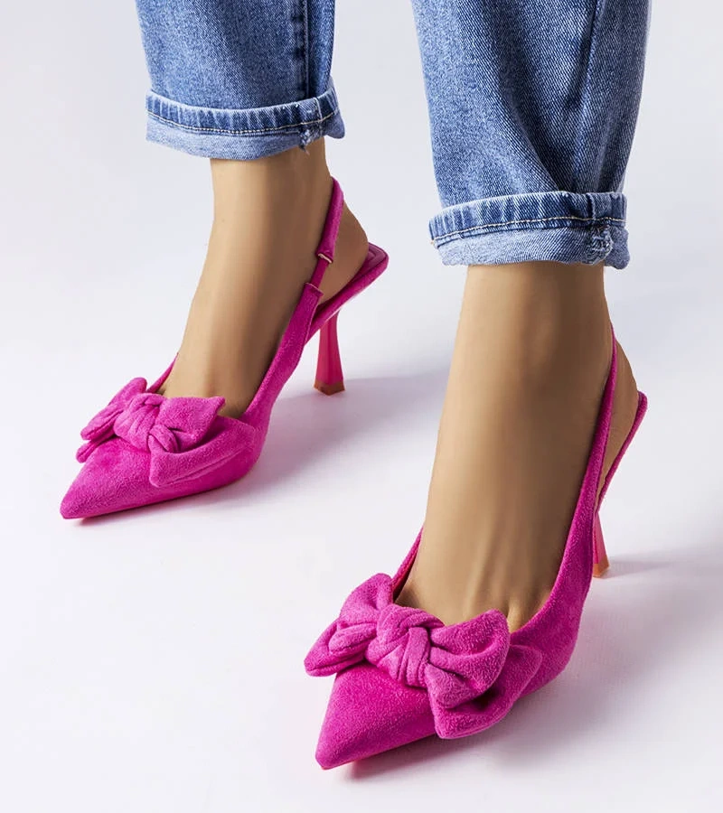 Růžové jehlové podpatky s mašlí Olengo