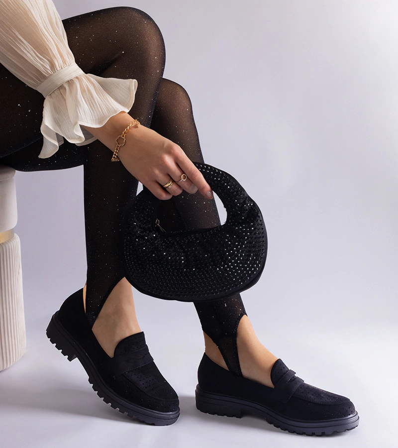 Černé ažurové mokasíny z eko semiše Clausen