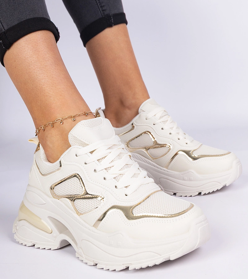 Béžové dámské tenisky zdobené brokátem Sandoria