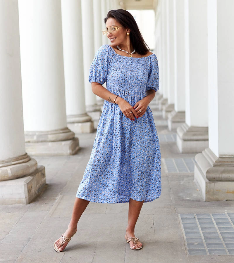 Modré květinové midi šaty Castiglione