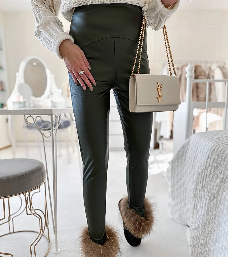 Voskované matné legíny Ronin green