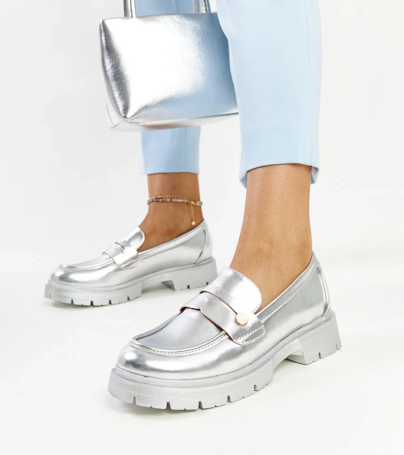 Stříbrné mokasíny z ekokůže Mladenka