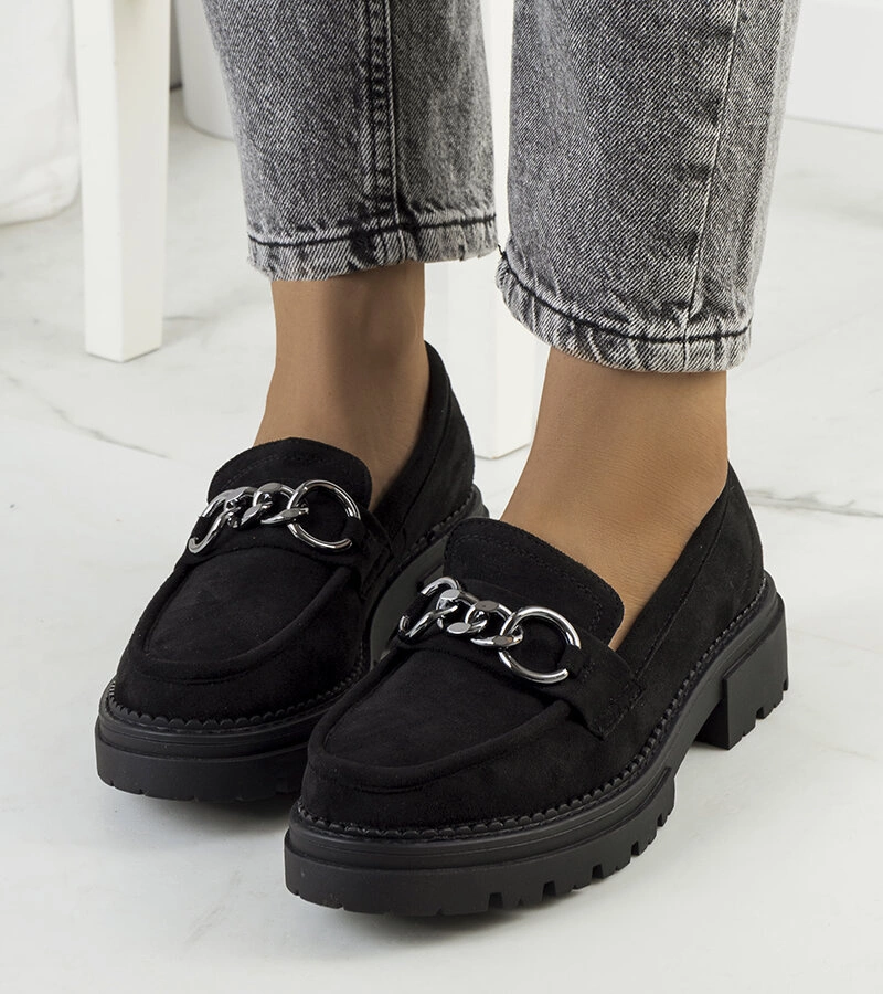 Černé semišové polobotky z ekokůže s řetízkem Joanne