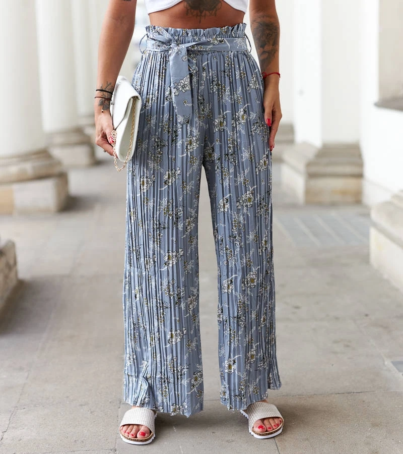 Modré široké plisované kalhoty Manlio