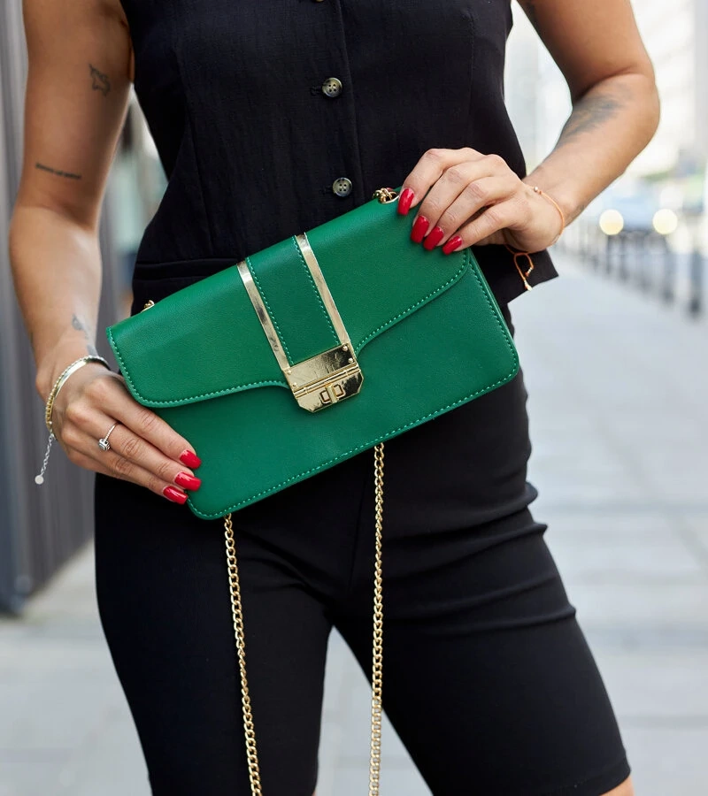 Zelená kabelka na rameno s řetízkem Elmia