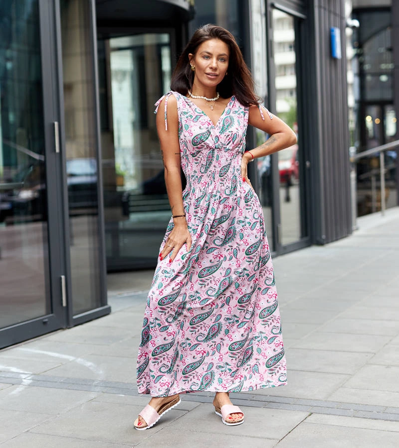 Piero růžové květované maxi šaty