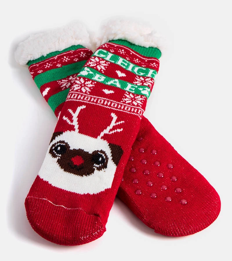 Červené zateplené ponožky se psem Challou