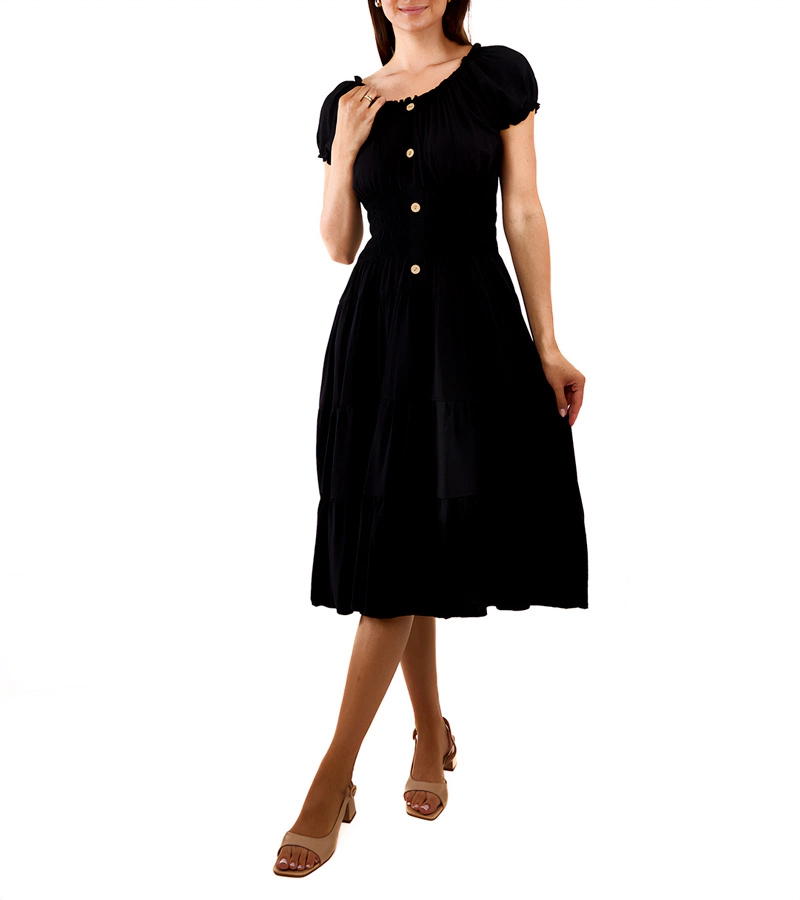 Černé midi šaty s krátkým rukávem Marisla