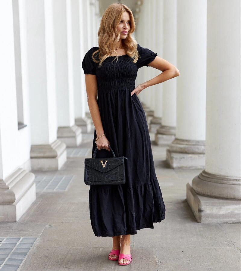 Černé maxi šaty s drapérií Bethane