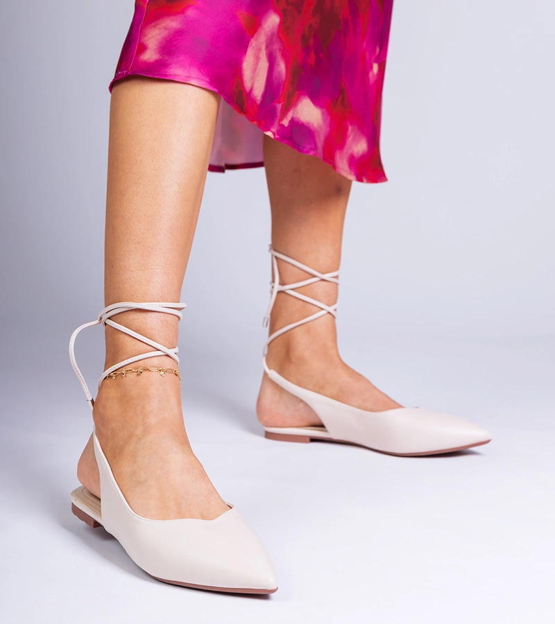 Béžové baleríny na plochém podpatku z eko kůže Terry