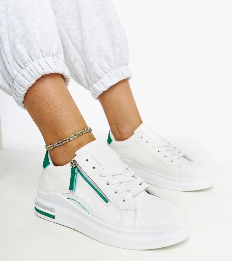 Bílé tenisky s zelenými vložkami Anaunia