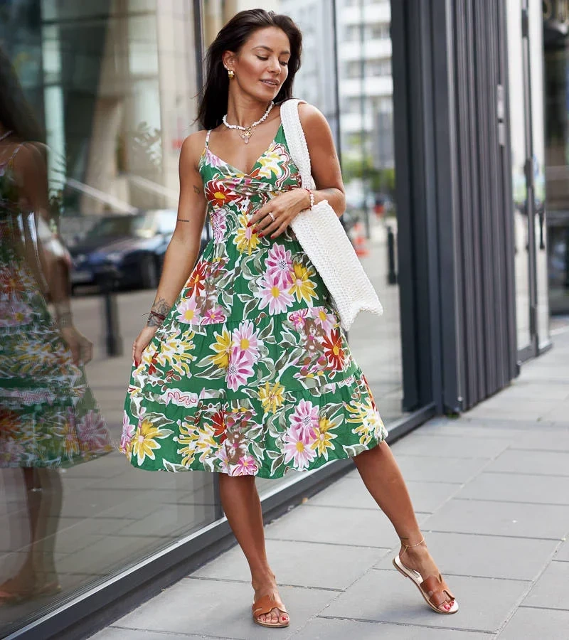 Zelené květinové mini šaty Brugnetto