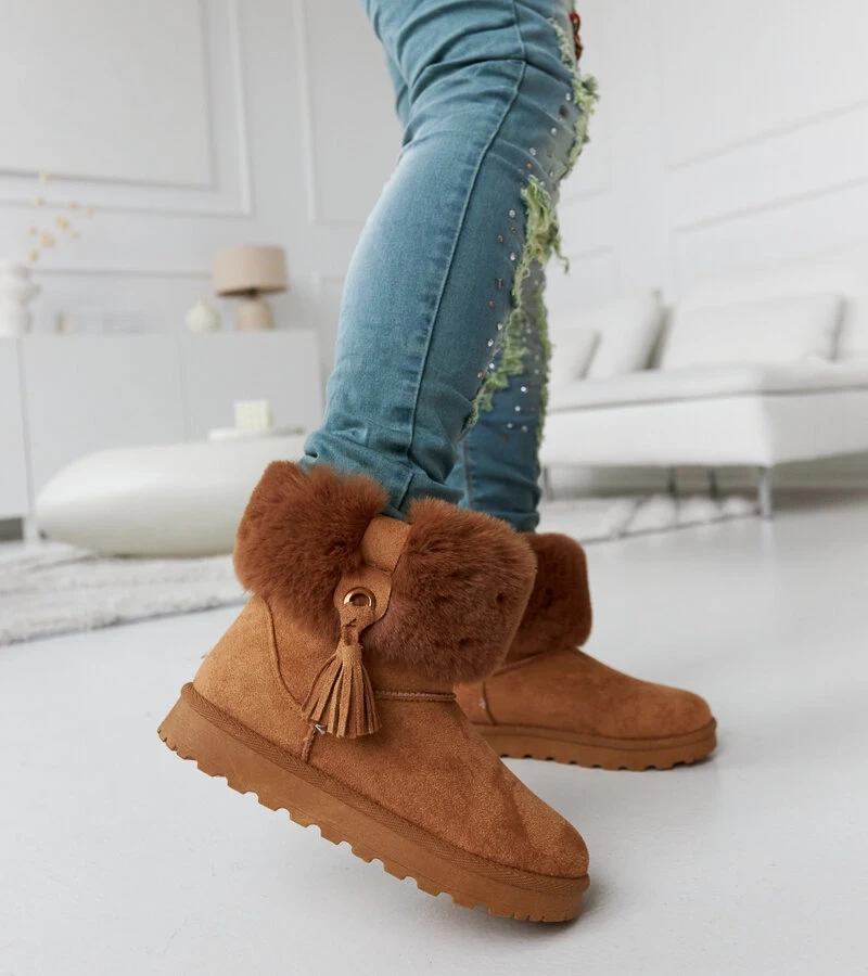 Hnědé zateplené sněhule s kožešinou Geradino