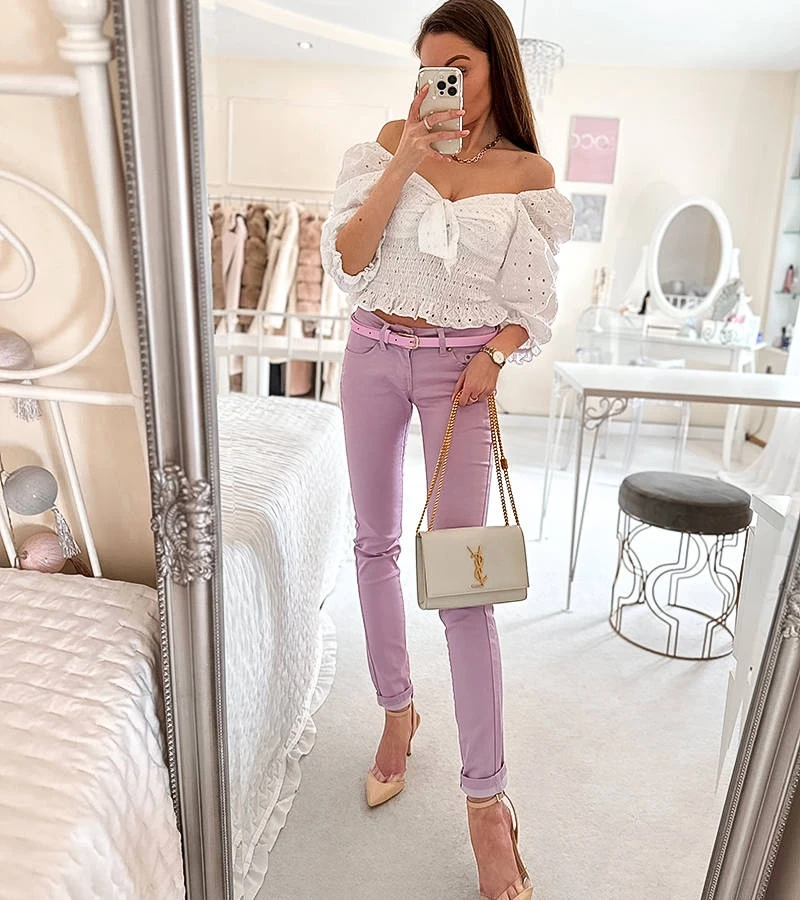 Kalhoty z fialové látky Demers