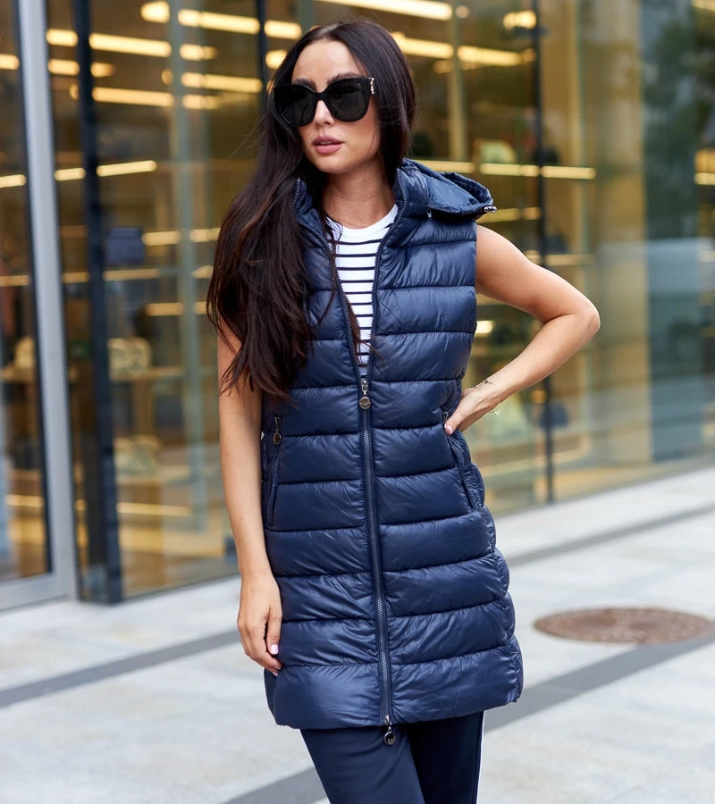 Dámská dlouhá tmavě modrá vesta Bovegno