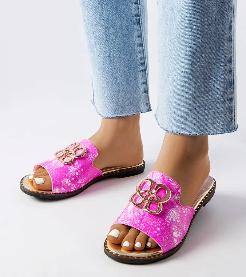 Růžové dámské žabky s přezkou Lea