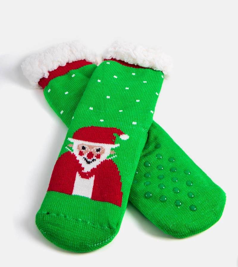 Zelené zateplené ponožky se Santa Challou
