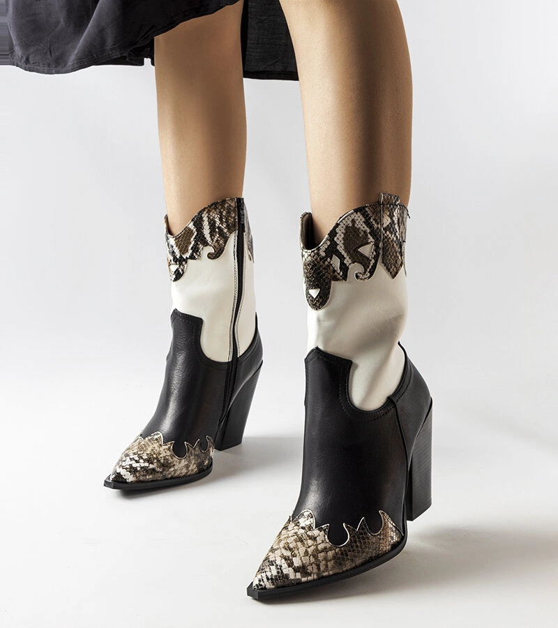 Černohnědé kovbojské boty s vložkami z hadí kůže Semi