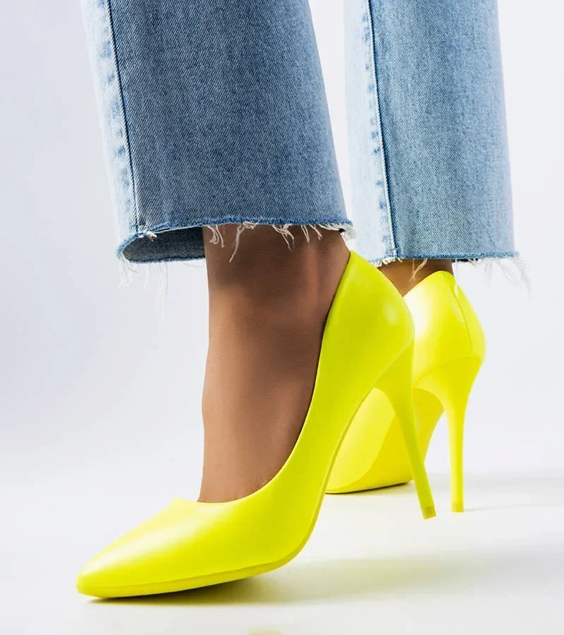 Žluté neonové vysoké jehlové podpatky Lamothe