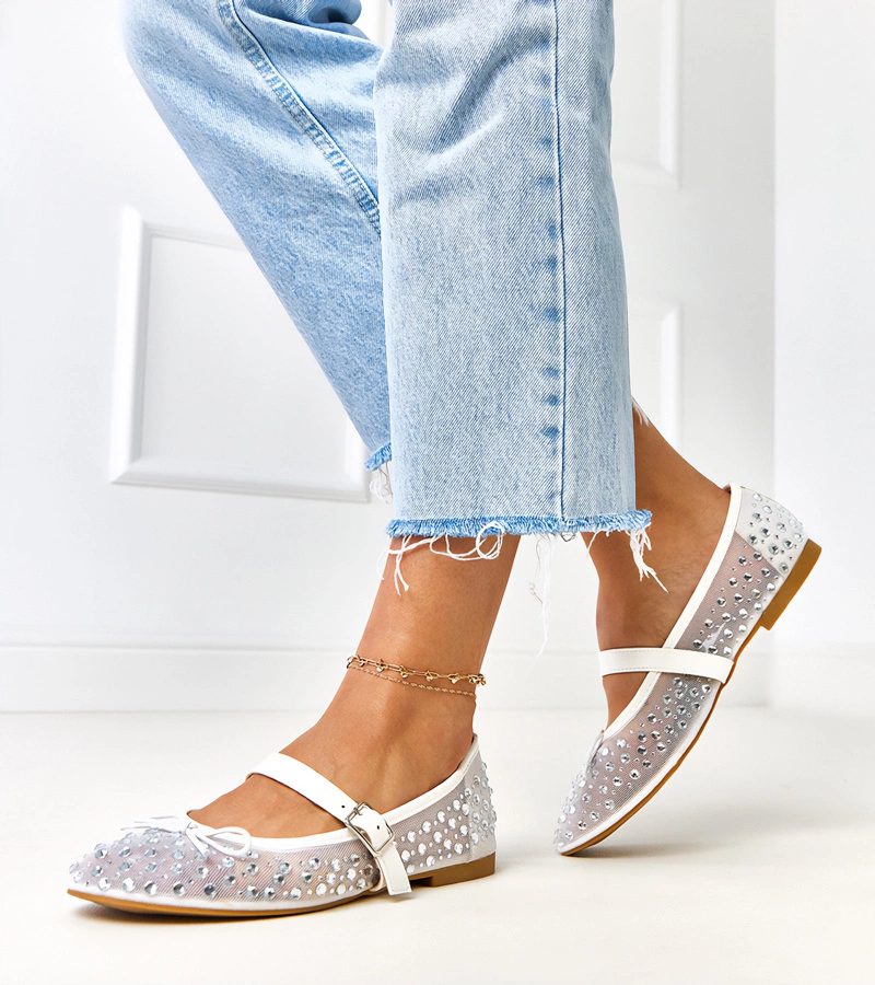 Bílé síťované baleríny s krystaly Elasida