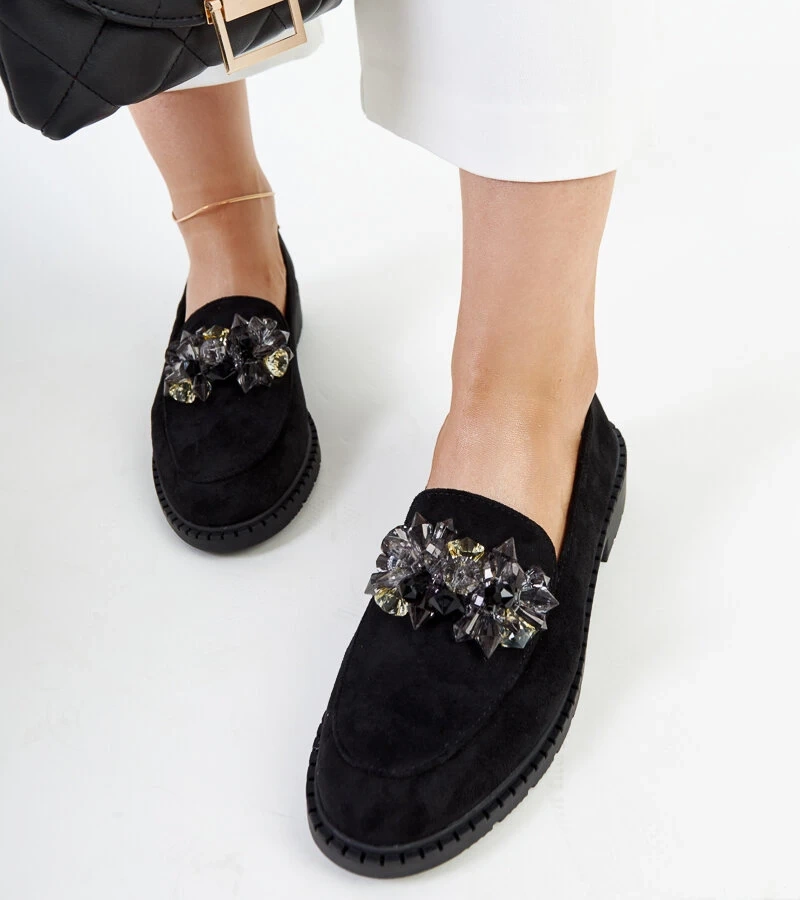 Černé semišové mokasíny s křišťály Zemzem