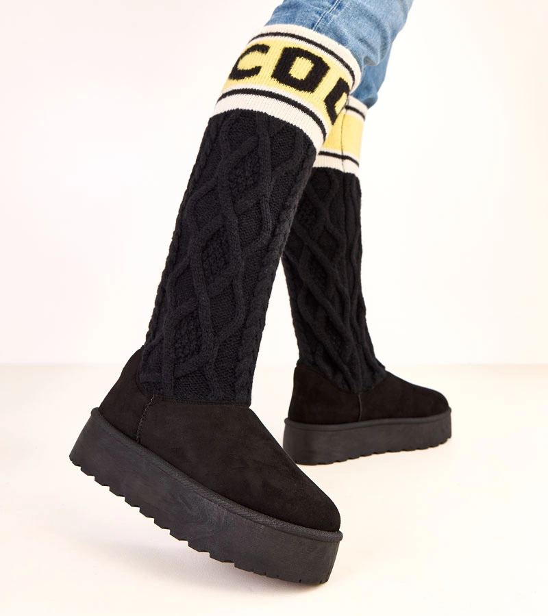 Černé sněhule na platformě s vysokou holení Coo