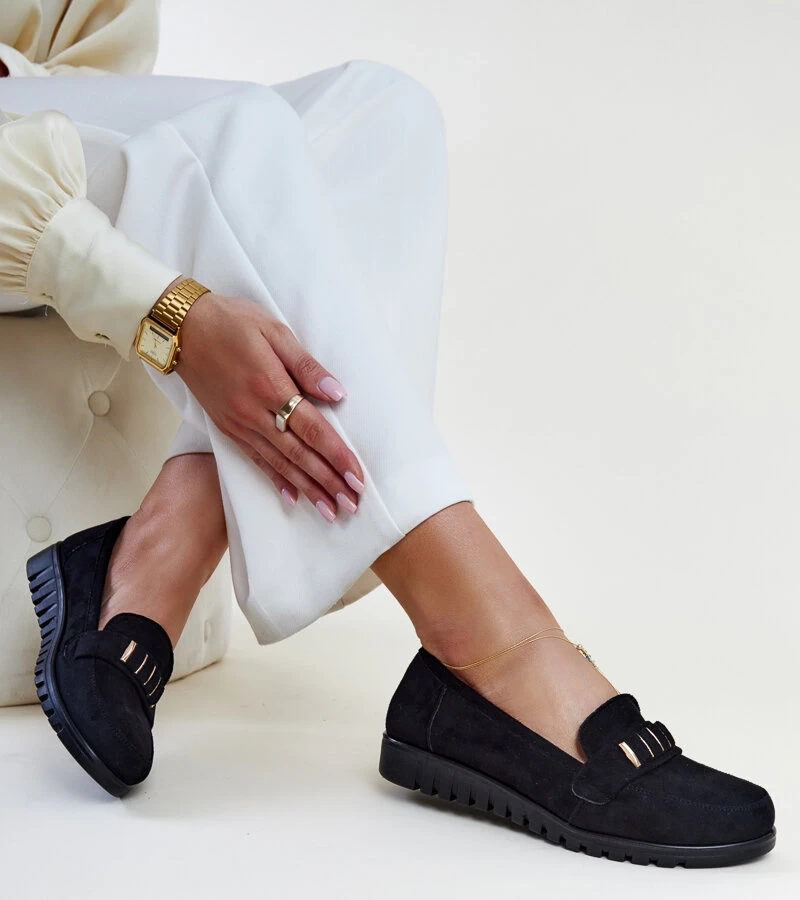 Černé mokasíny s dekorativním páskem Marlisa