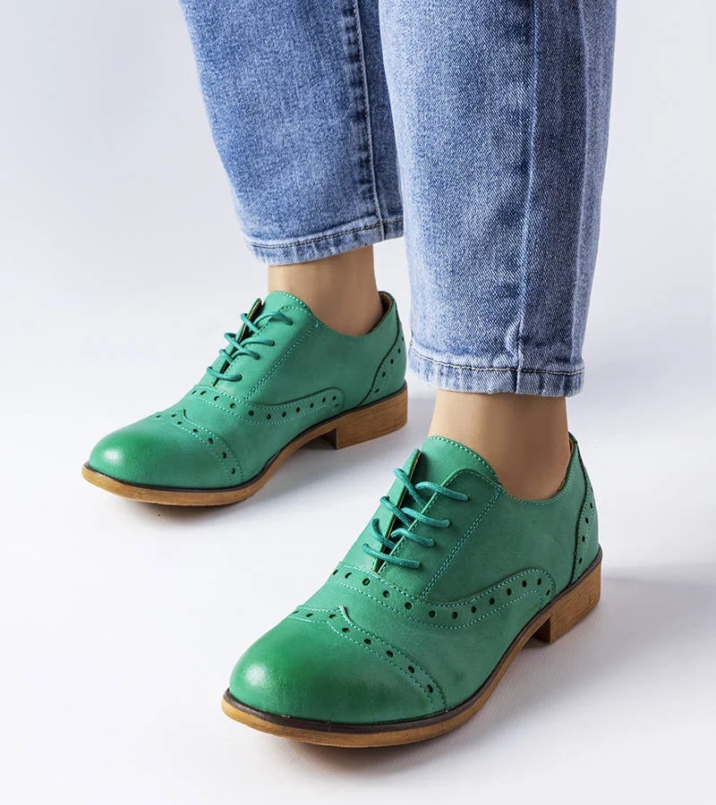 Zelené oxfordky zdobené perforací Lizotte