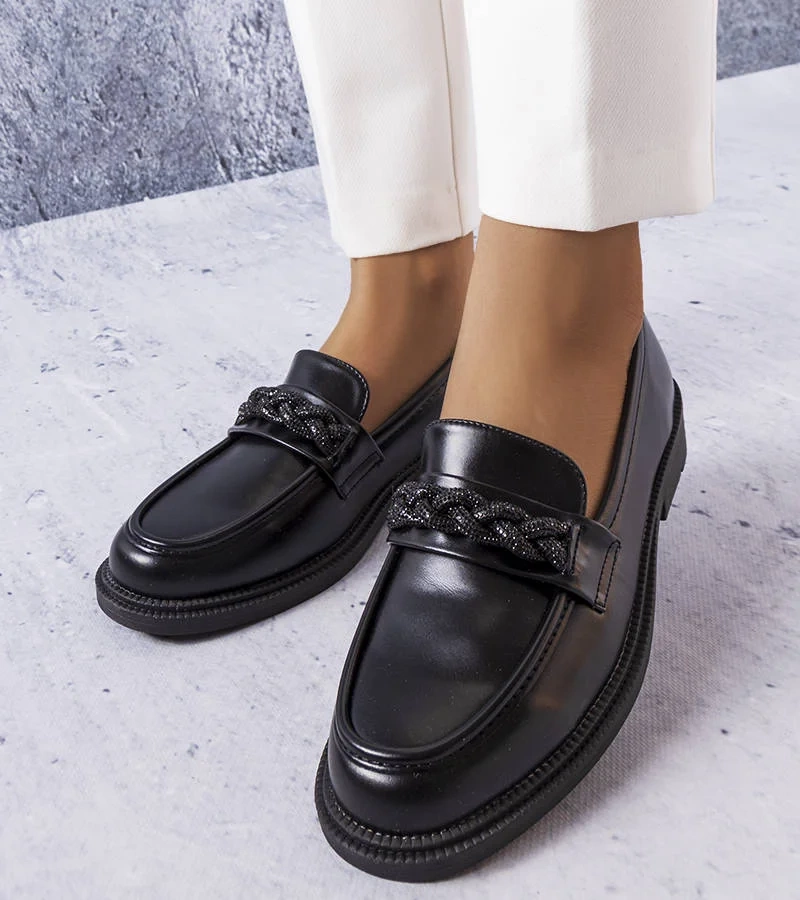 Černé elegantní mokasíny se zirkony Colette