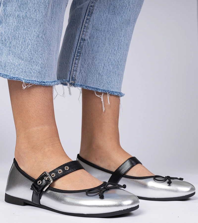 Stříbrné dámské baleríny s mašlí Mansy