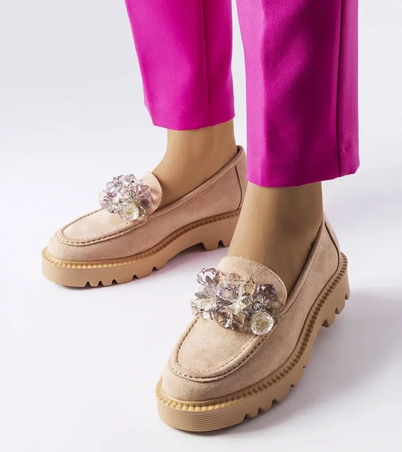 Béžové mokasíny zdobené krystaly Vinceza