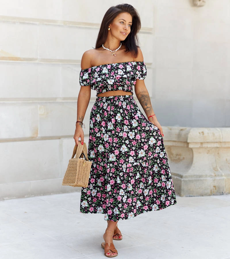 Černá sada s barevnými květy Aurelia