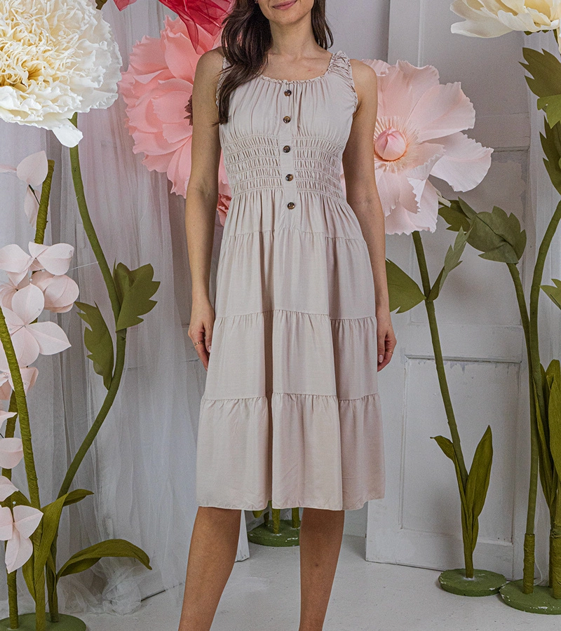 Bežové šaty na ramínkách Masaew