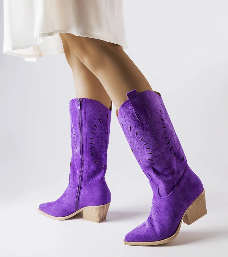 Fialové prolamované kovbojské boty Valdengo