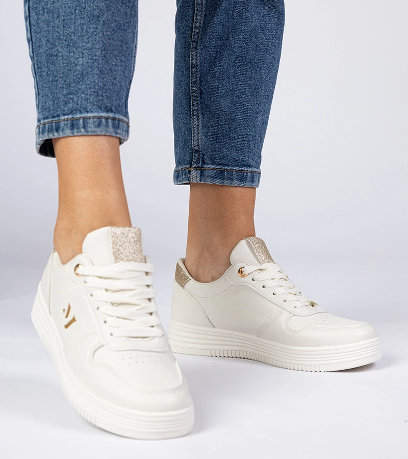 Béžové dámské tenisky se zlatými třpytkami Emilia