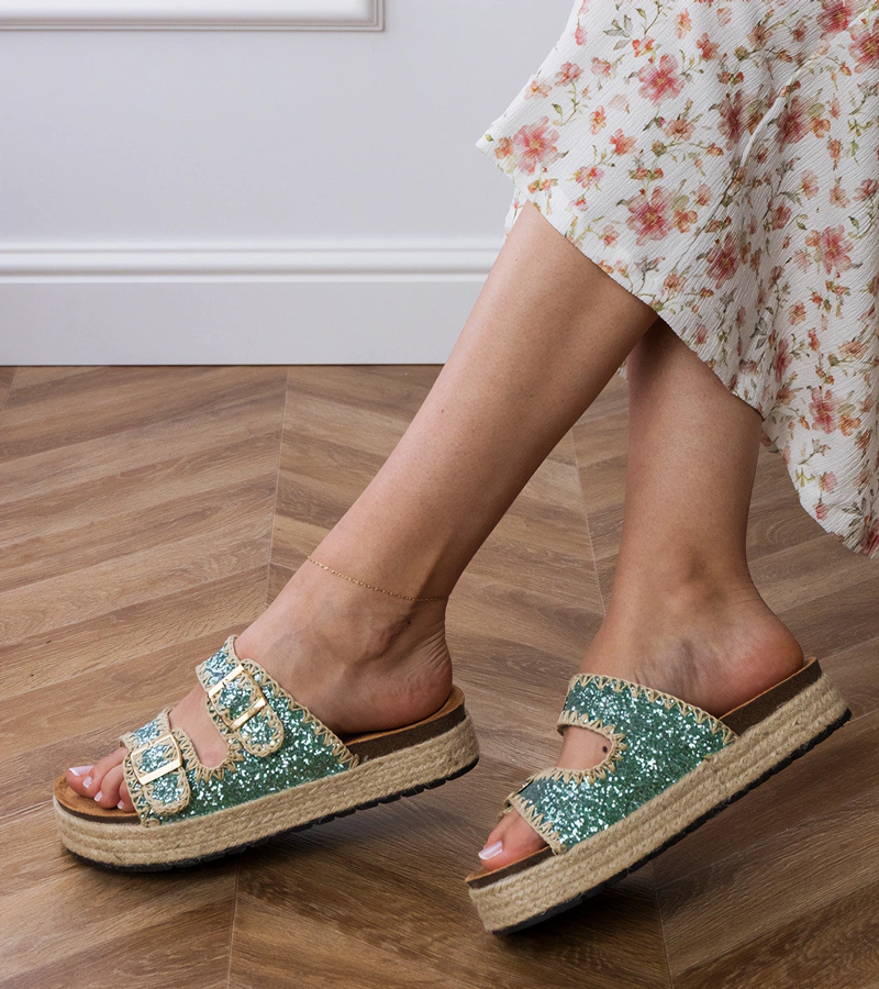 Zelené třpytivé espadrilky s přezkami Induri