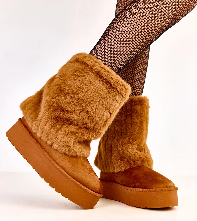 Hnědé sněhule na platformě s kožíškovým svrškem Leda