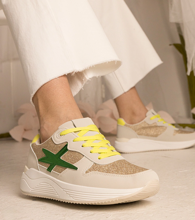 Béžové dámské sportovní tenisky s flitry Kaletti