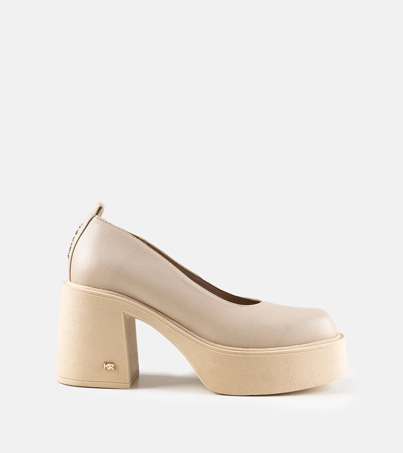 Bežové kožené lodičky na sloupku Karino