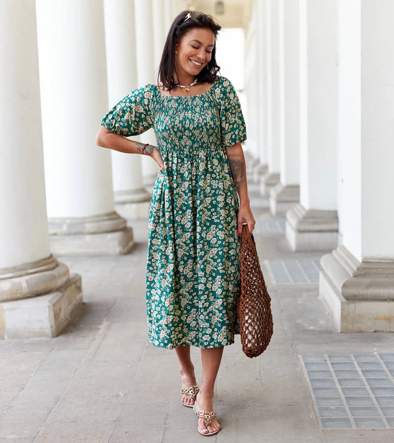 Cocci zelené květinové midi šaty