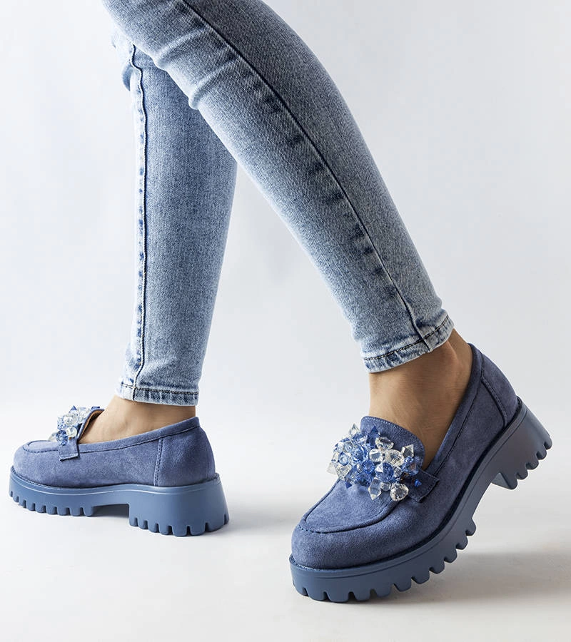 Modré polobotky s krystaly eko semiš Lilja