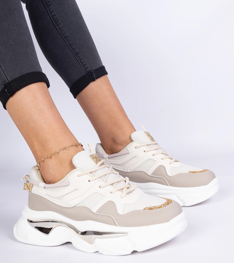 Béžové dámské tenisky zdobené brokátem Prutto