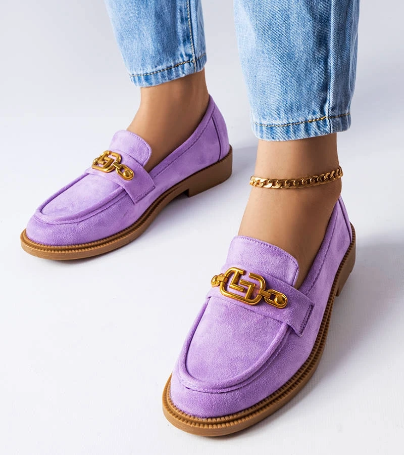Fialové elegantní mokasíny se zdobením Ouellet