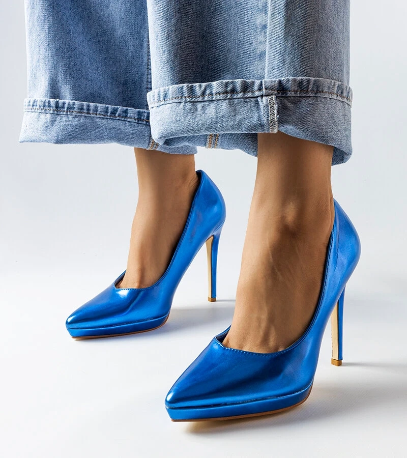 Modré zrcadlové jehlové podpatky Kristin
