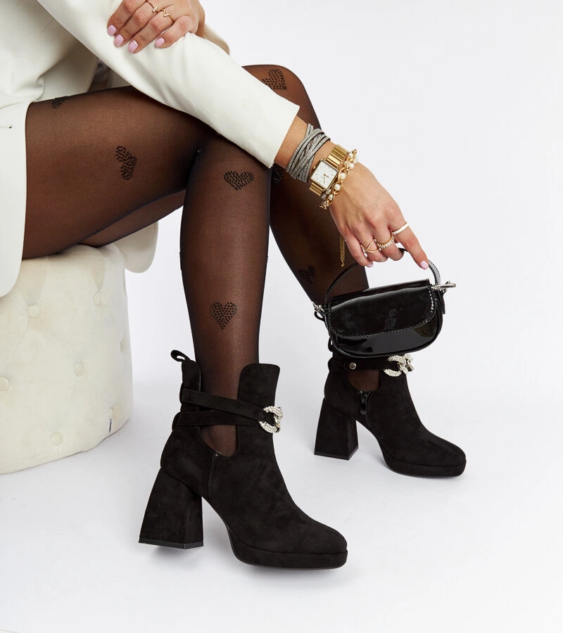 Černé kotníkové boty zdobené zirkony Elm